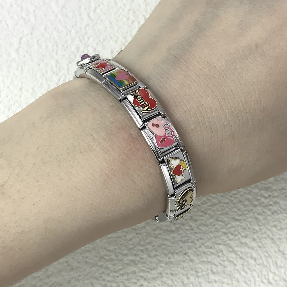 Y2k Damenmode Bunte Glasur Rotes Herz Anhänger Glieder passend für 9mm Armband Edelstahl DIY Damen Handkette Schmuck – Detail 4