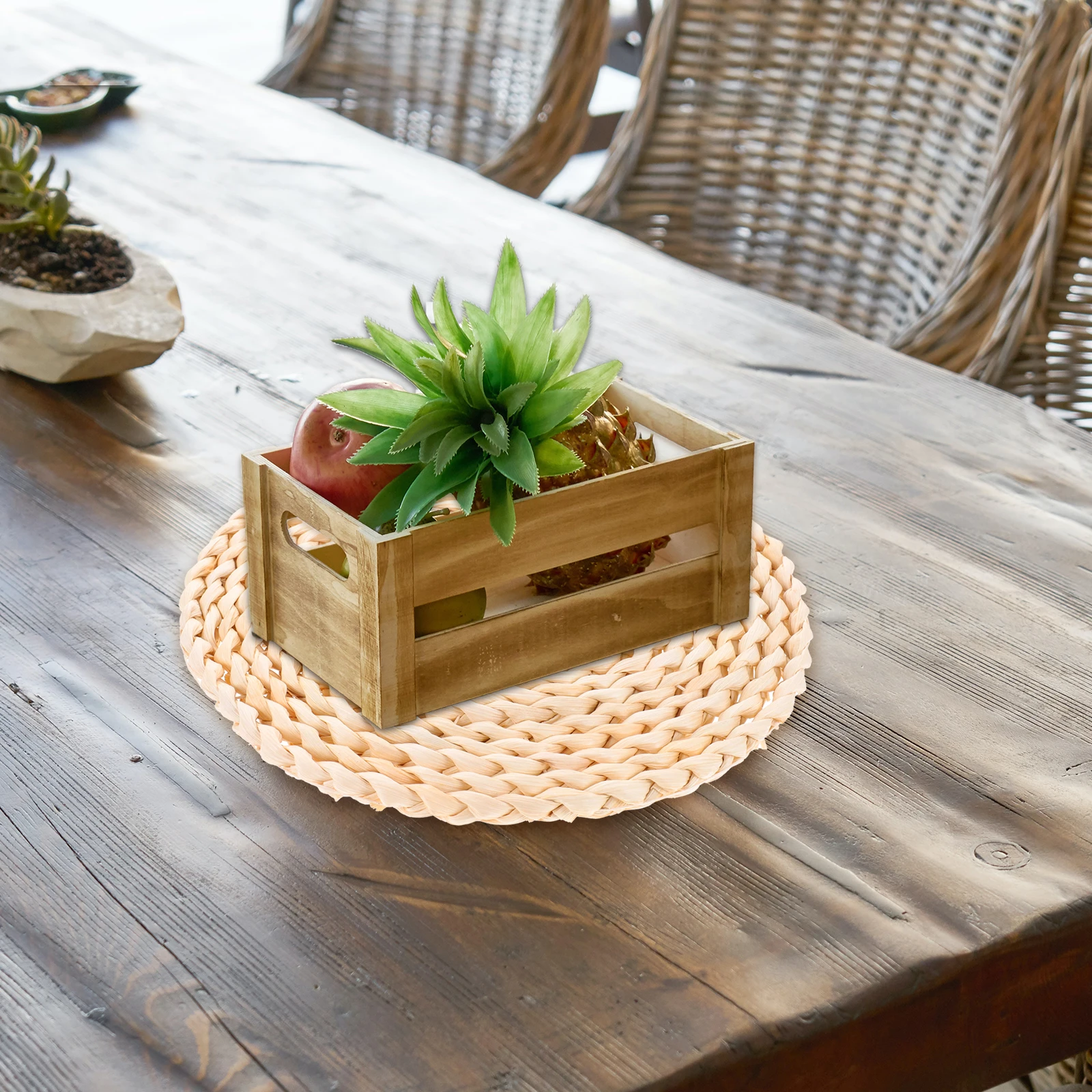 

2Pcs Creative Woven Round Place Mats Natural Braided Table Mat Heat-Resistant Antiskid Dining Table Decor Household Cutlery Mats