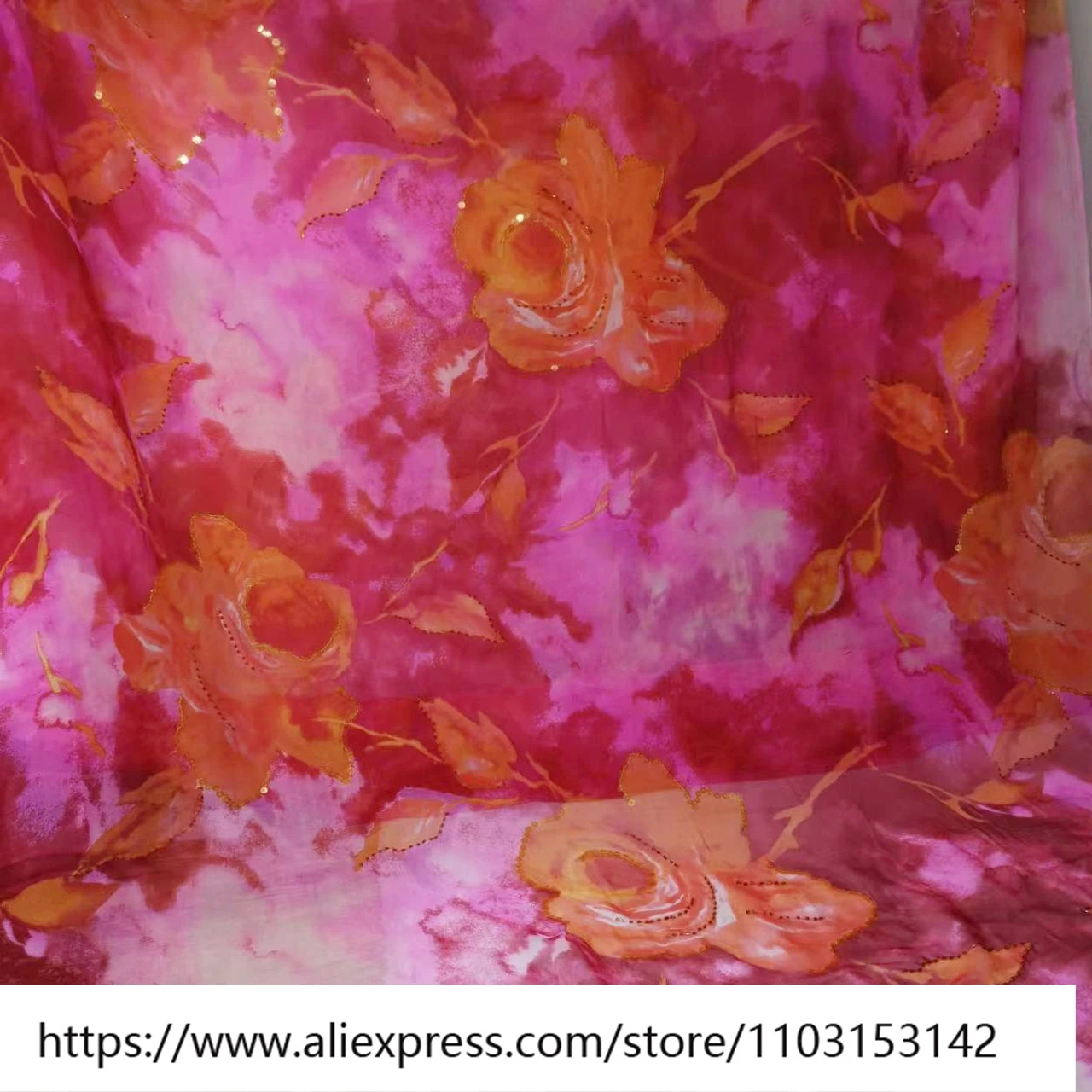 Summer Light and Micro Transparent Beaded Silk Fabric Qiao Qi 8Momme Narrow Fashion Scarf Wedding Clothes Decorative