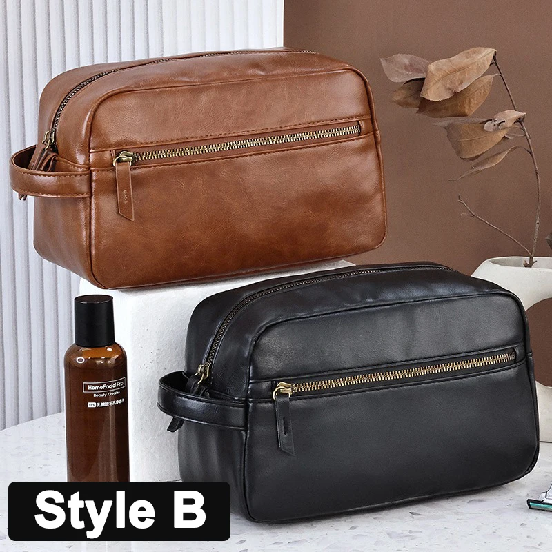 Męska kosmetyczka podróżna ze skóry PU, idealna na podróże służbowe, przenośna torba kosmetyczna o dużej pojemności, wielokieszeniowa, podręczna kosmetyczka ze skóry.