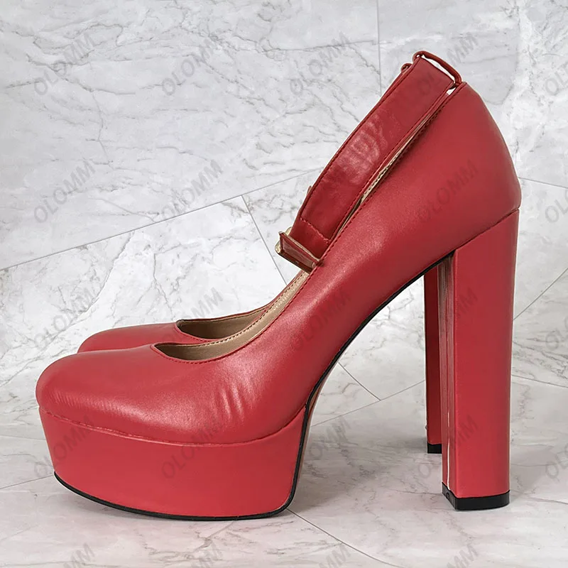 Olomm اليدوية النساء الربيع مضخات مشبك حذاء بكعب عالي مكتنز جولة تو رائع فوشيا فستان أحذية النساء زائد الولايات المتحدة حجم 5-20 #4