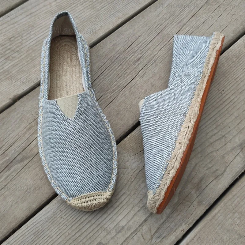 Men's Espadrille Flats Slip-on Fisherman Shoes Lightweight Comfort Canvas Casual Loafers Unisex Linen Daily Walking Large Size47
