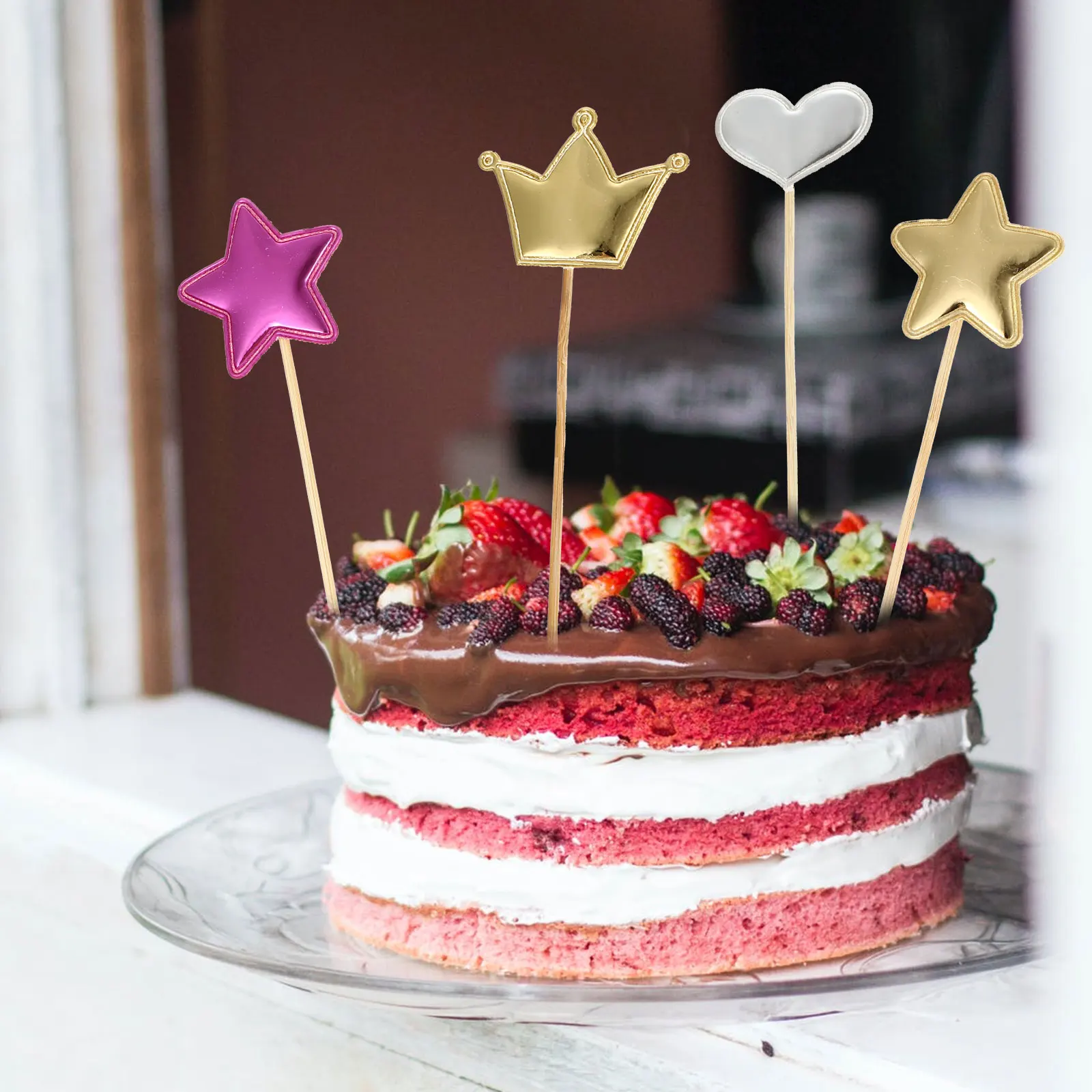 

150 pcs Cake Toppers Bamboo Cake Insert Decorations Glitter Powder Cupcake Topper Dessert Decor Baking Adorns Party Decoration