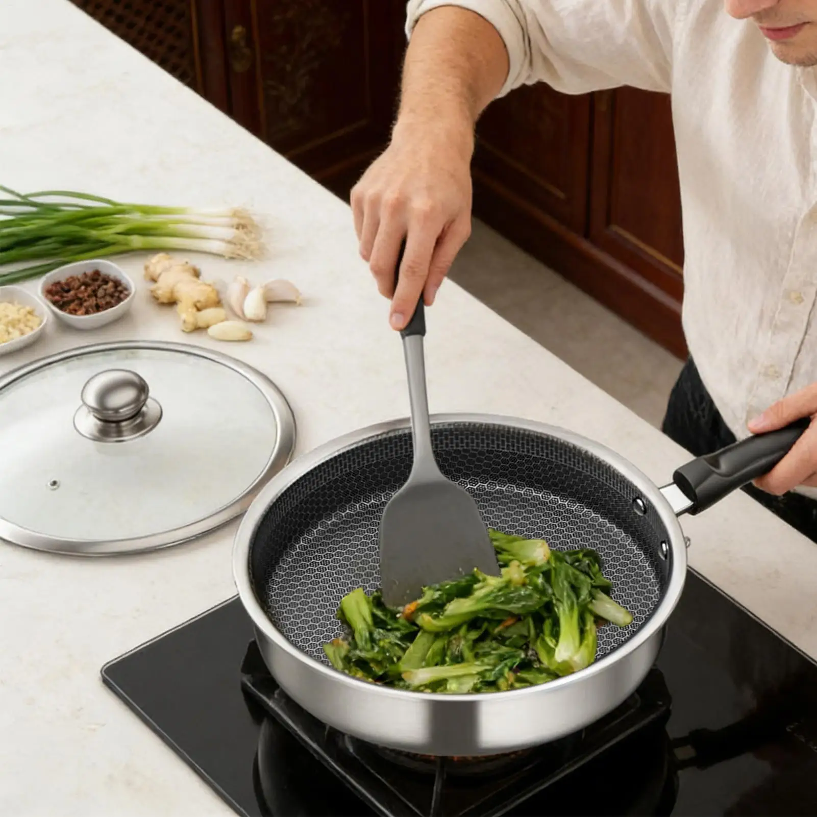 

Сковорода с сотовой структурой и прозрачной крышкой для жарки, для дома, кухни, ресторана, кемпинга, приготовления пищи на электрической плите