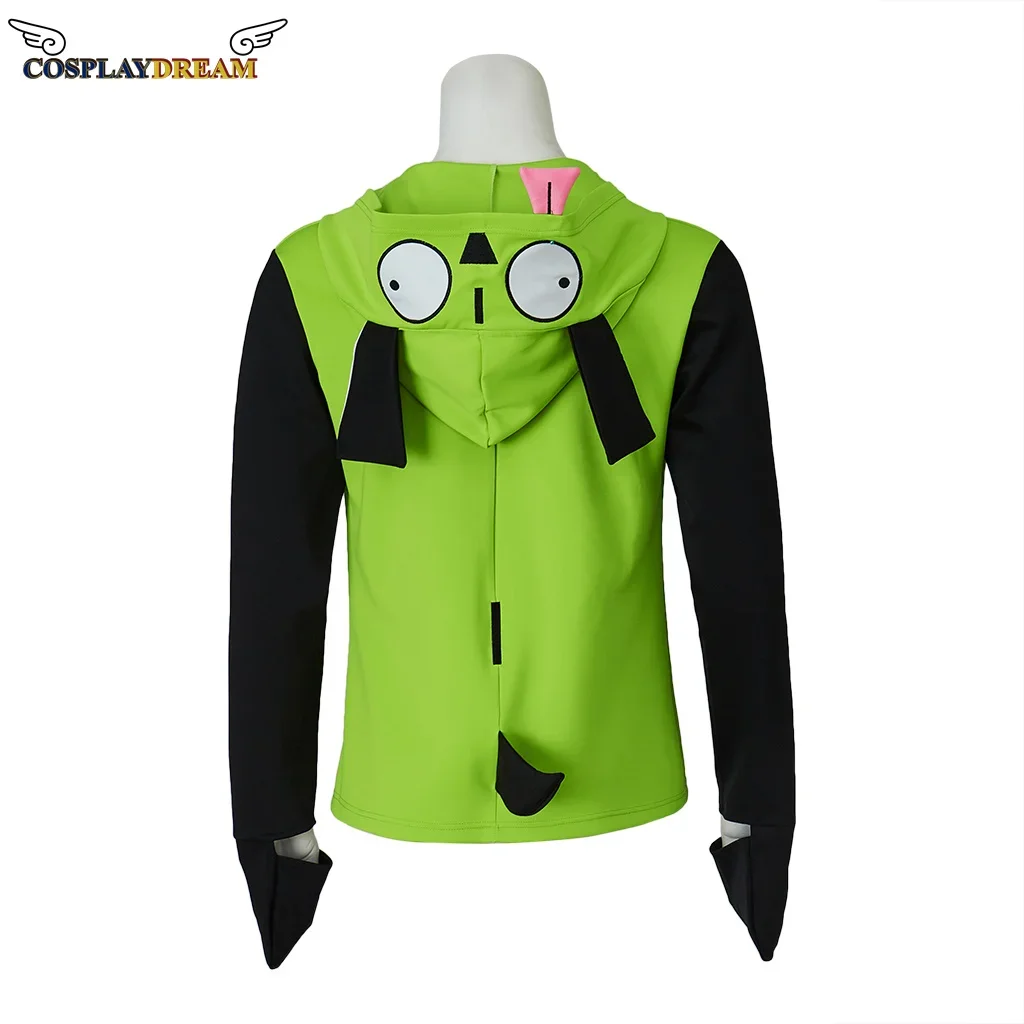 Anime Invaders Cosplay ZIM Cosplay Costume Green Hoodie Top Coat Adult Men\'s Halloween Zip-Up Coat