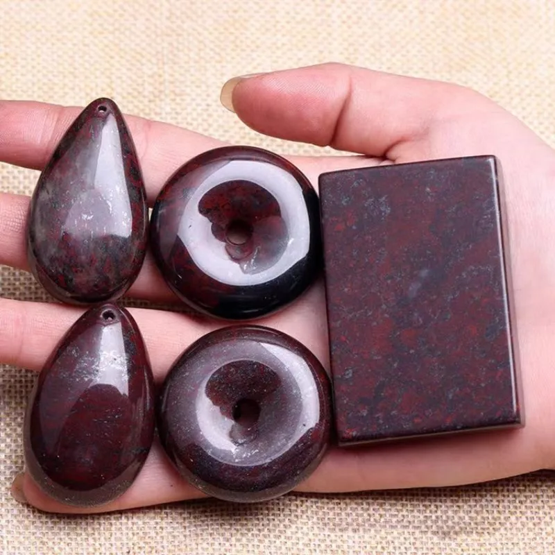 Chicken Blood Stone Safety Buckle Pendant, Red Yiding Meteorite Safety Badge Pendant, Necklace