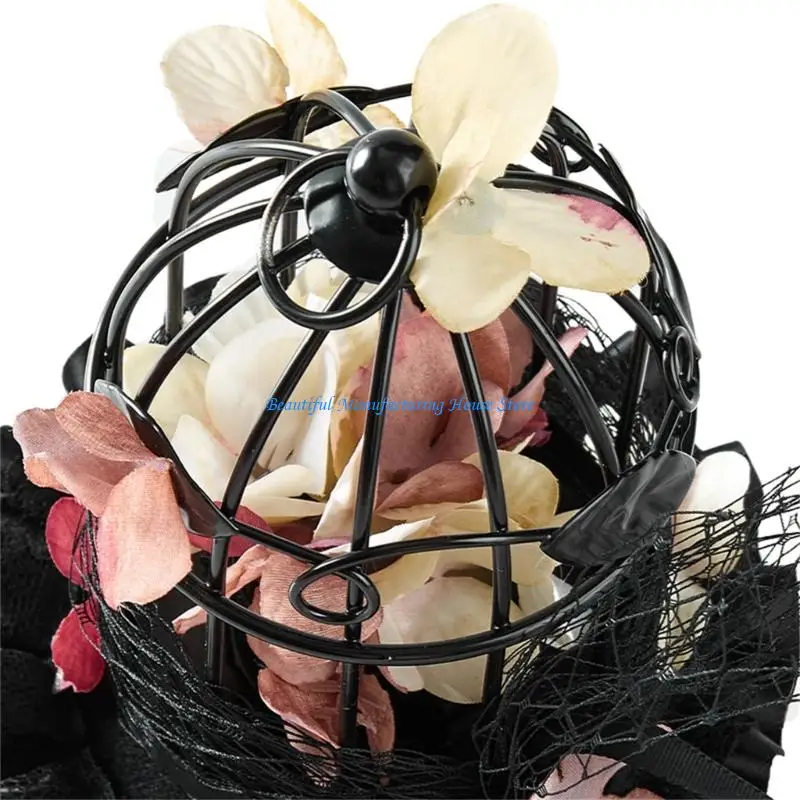 E56A خمر القوطية قبعة معدنية زهرة أغطية الرأس مشبك شعر لمهرجان الموسيقى خلع الملابس #4