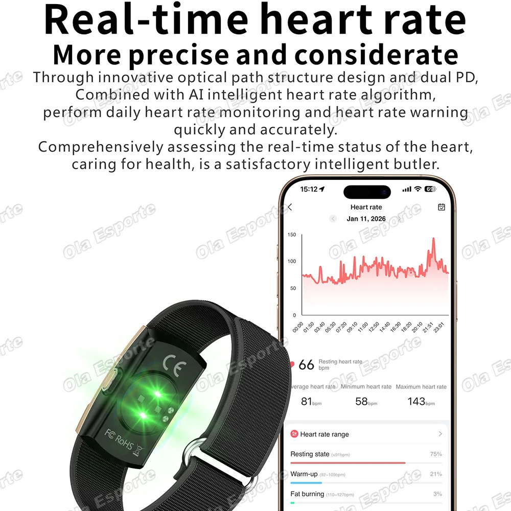 New Fashion No Screen Smart Bracelet Real-time Heart Rate Blood Oxygen Sleep Monitor Call Reminder Sports Waterproof Smartwatch