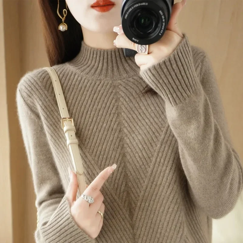 2023 New Women Cashmere Sweater Round Collar Jumper Knitted Pullover Autumn Winter Fashion Keep Warm Casual Slim Solid Color Top