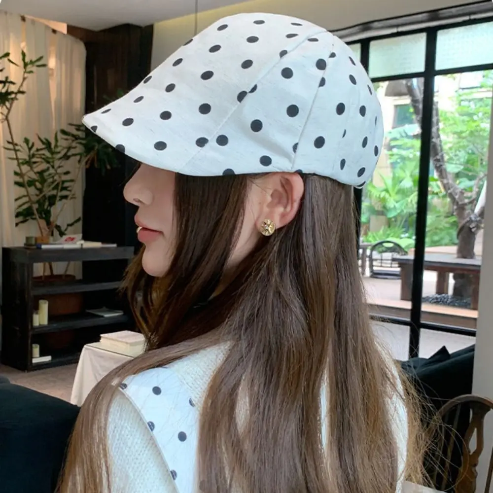Retro Y2k Polka Dot Beret Cotton Dot Leopard Forward Cap Fashion Thin Retro Painter Hat Girl