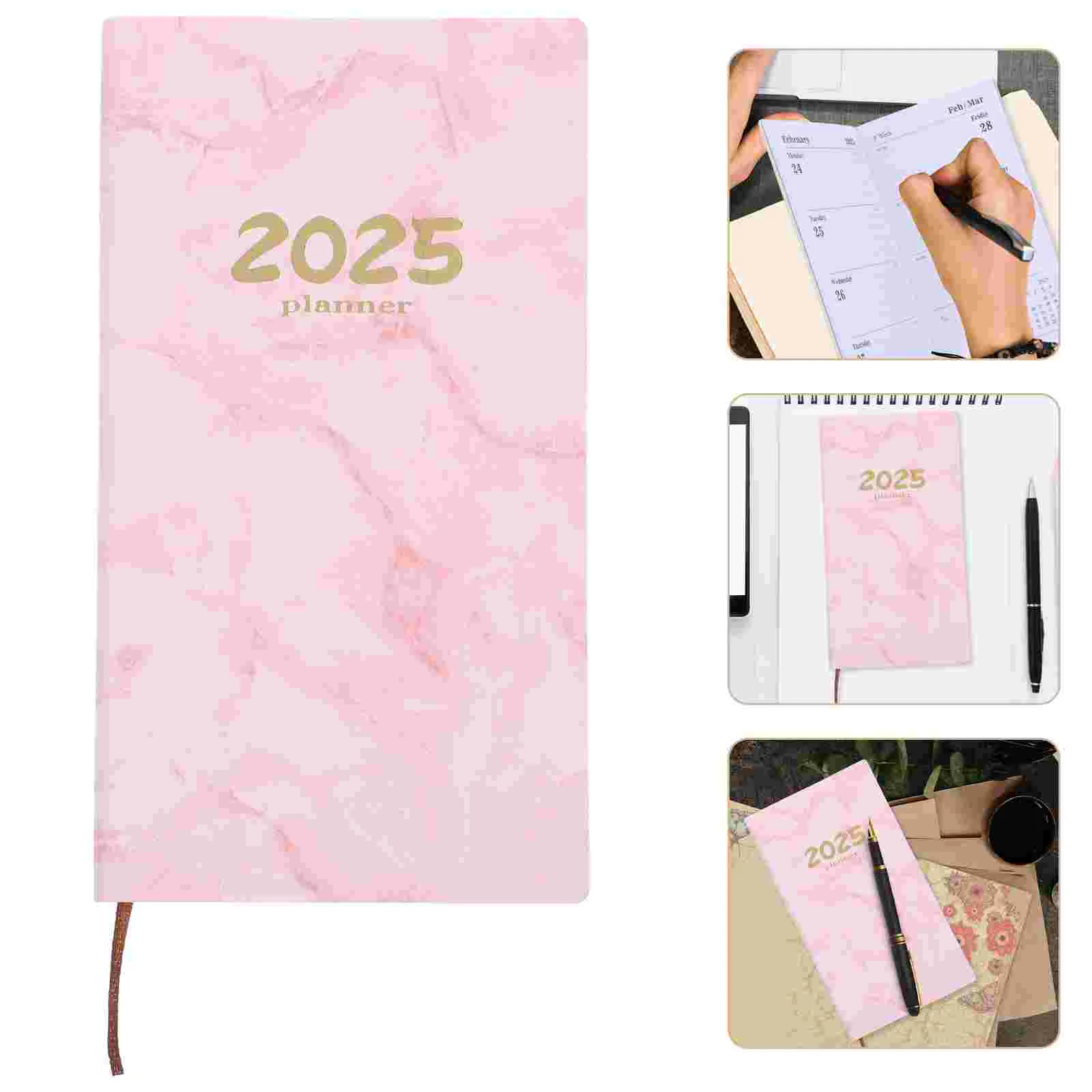 caderno 2025 agenda agenda portatil planejador organizador 1740x970x090cm diario rosa resistente ao desgaste estudante viagem o 01