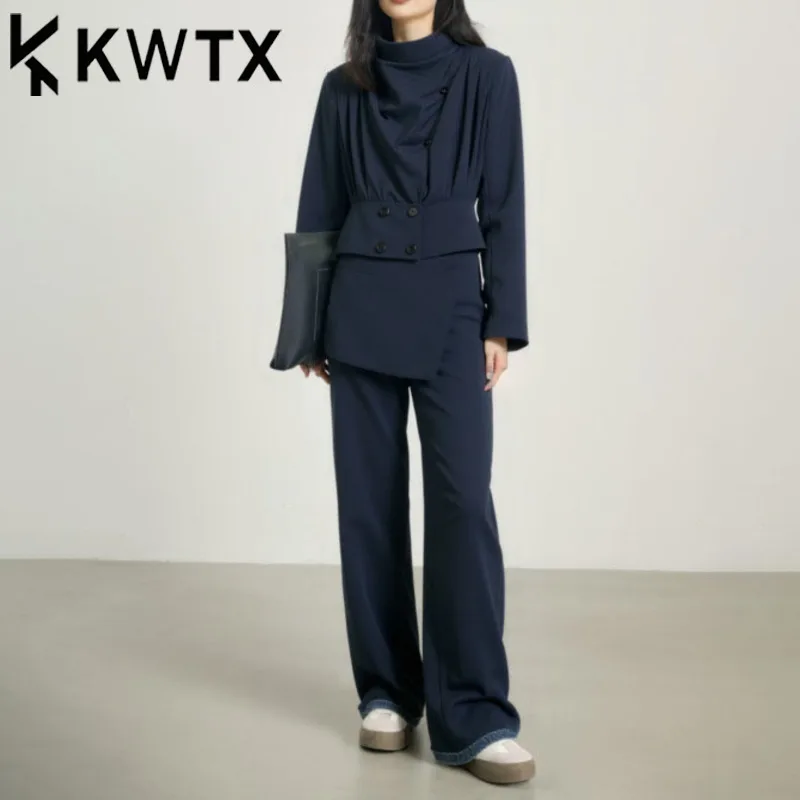 KWTX ผู้หญิง 2 ชิ้นชุดลําลองไม่สม่ําเสมอเสื้อกางเกงขากว้าง Vintage Luxury Designer คุณภาพสูงฤดูใบไม้ผลิฤดูร้อน 2025