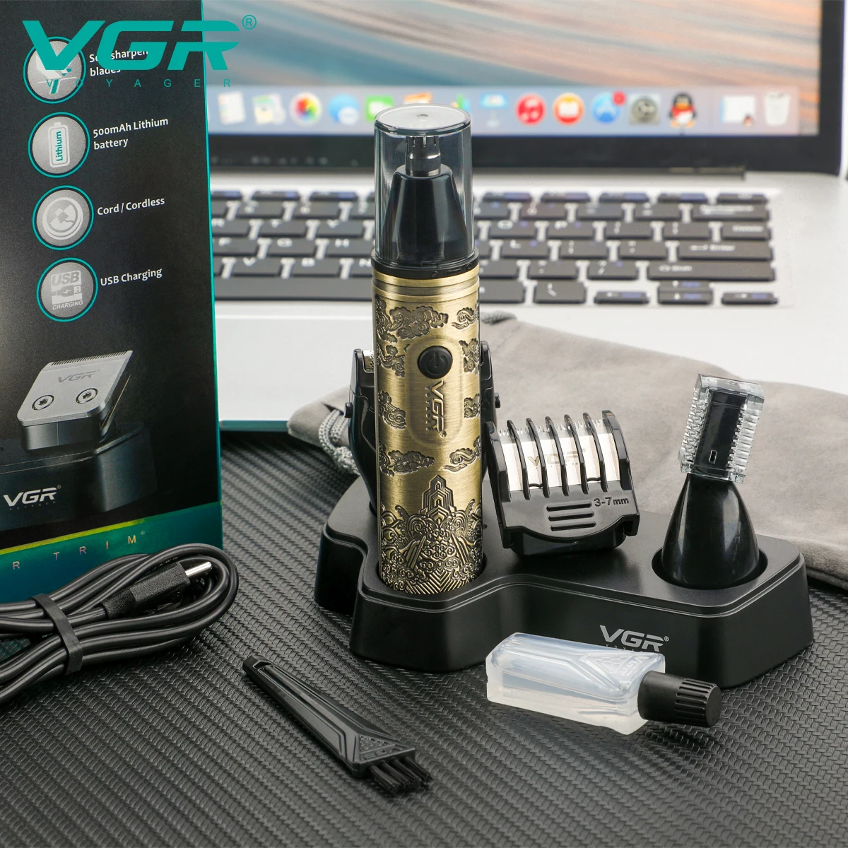 

VGR Retro 4 в 1, электрический триммер для волос, перезаряжаемый металлический триммер для бритья носа, профессиональный моющийся триммер для волос в носу ﻿ В-621