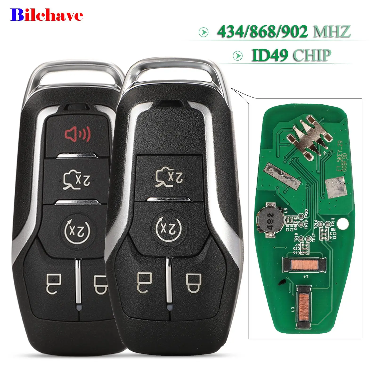 

jingyuqin 4/5 Buttons For Ford Mustang Edge Explorer Fusion Mondeo Kuka Remote Smart Car Key 434Mhz 868Mhz 902Mhz ID49 Chip Fob