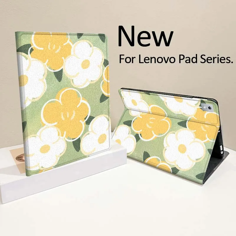 

Cartoon Flower Doodle Pattern Case For Lenovo Pad Tab Legion Xiaoxin Y900 Y700 K10 M10 P11 3rd Pro GT Plus Gen Cover Tablet