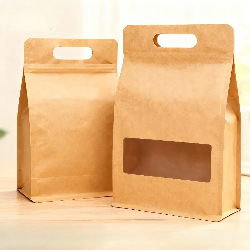 

20PCS 3D Portable Kraft Paper Bags with Window Ziplock Stand-Up Pouches for Coffee, Snacks, Powder Sugar Powder &DIY Packaging