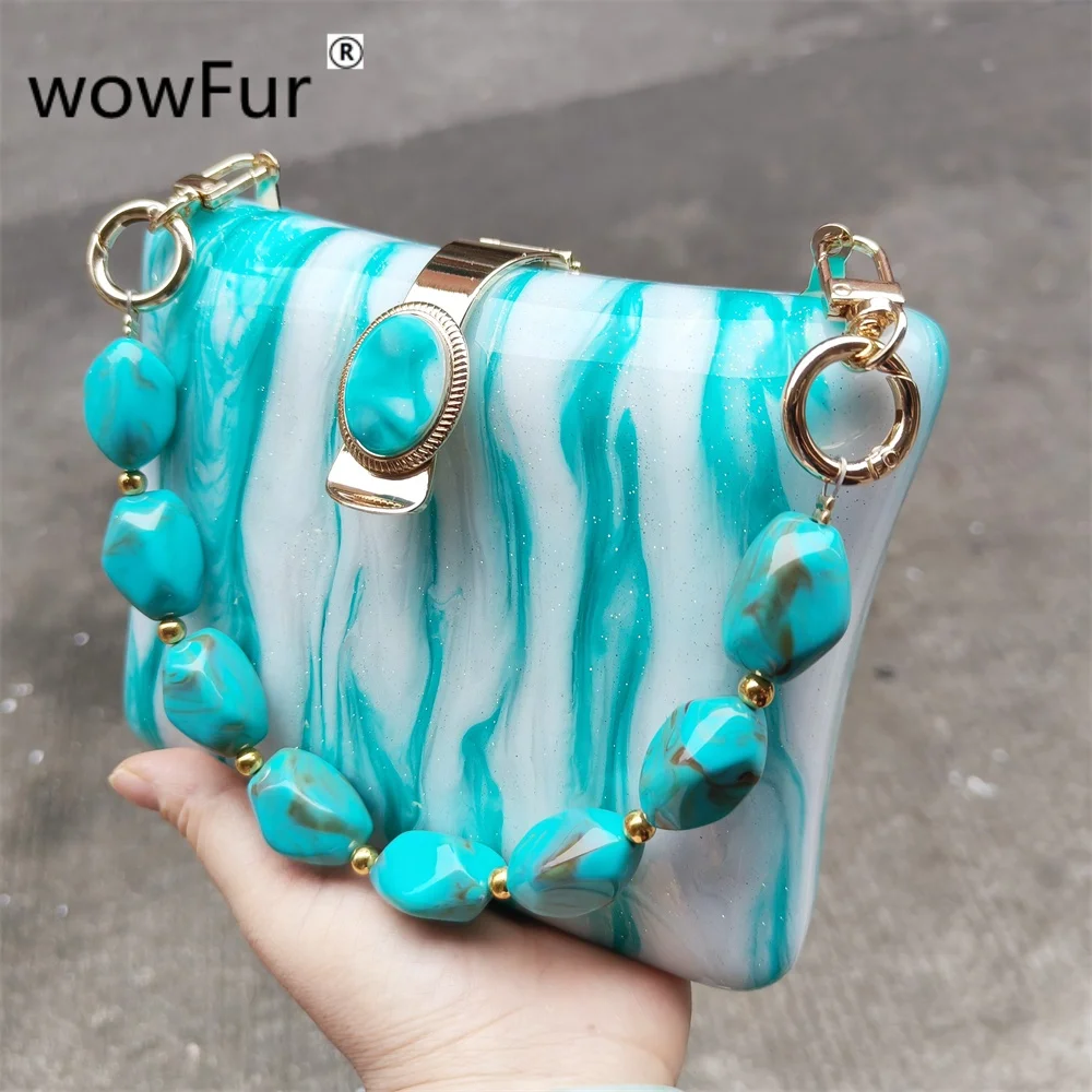 Irregular Green Glitter Handmade Women Acrylic Box Evening Clutch Bags Chic Elegant Shoulder Messenger Totes Purses And Handbag