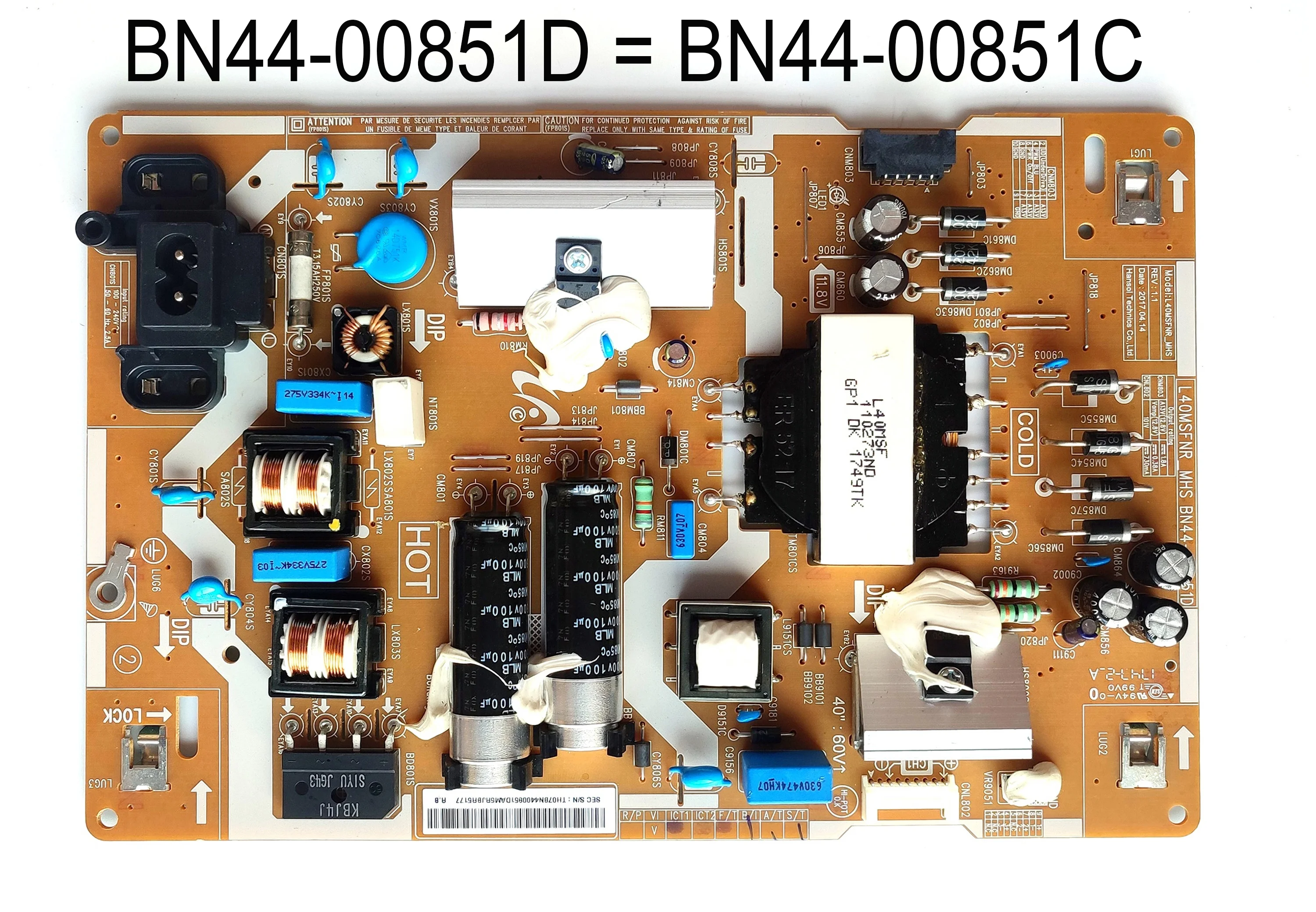 

Brand New Power Supply Board BN44-00851D = BN44-00851C L40MSFR_MHS fits UN40J5203DG UN40J5200DH UN40J5200DG UN40M530DAF TV parts