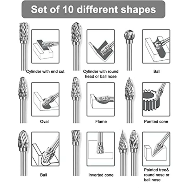 ชุดดอกสว่านคาร์ไบด์ L74A, ความยาวหัว 1/8 นิ้ว (3 มม.) และ 1/4 นิ้ว (6 มม.) สำหรับงานไม้, งานแกะสลัก, งานแกะสลักโลหะ, การเจาะ, การขัด