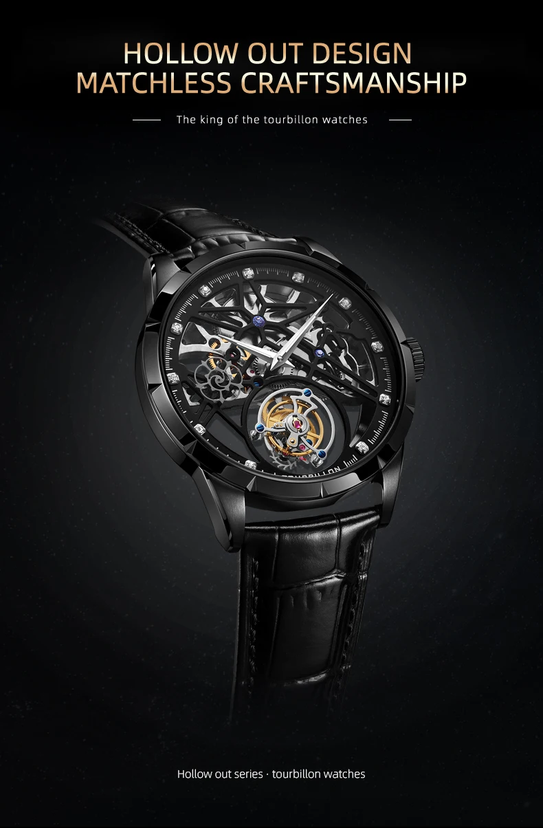 AESOP（manual 7018G）Men Tourbillon Skeleton Watch, Double-Sided Hollow Mechanical Watch with Sapphire Mirror