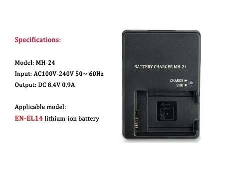 MH-24 Charger For Nikon EN-EL14 EN-EL14a Battery P7000 P7100 D3100 D5100 D3200 Camera with EU or US Power cord