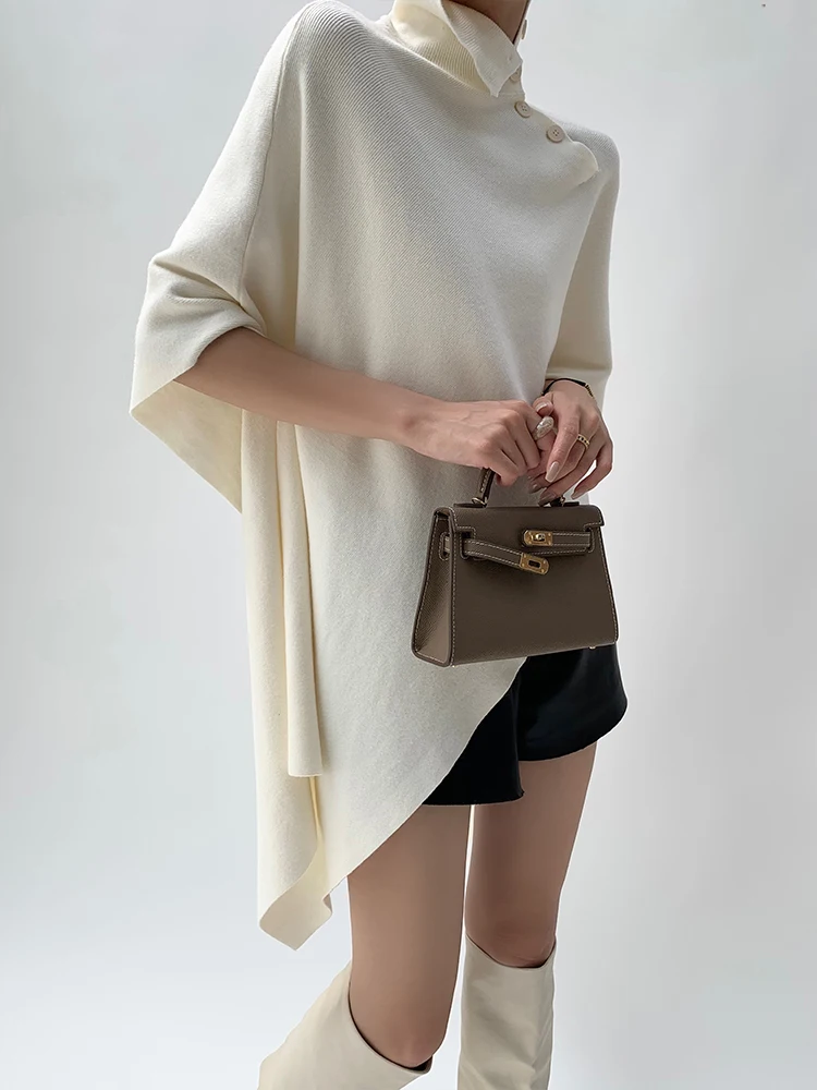 Suéter Hoado de Punto con Cuello Alto y Hombros Descubiertos, Estilo Coreano, Informal, Cómodo y de Moda