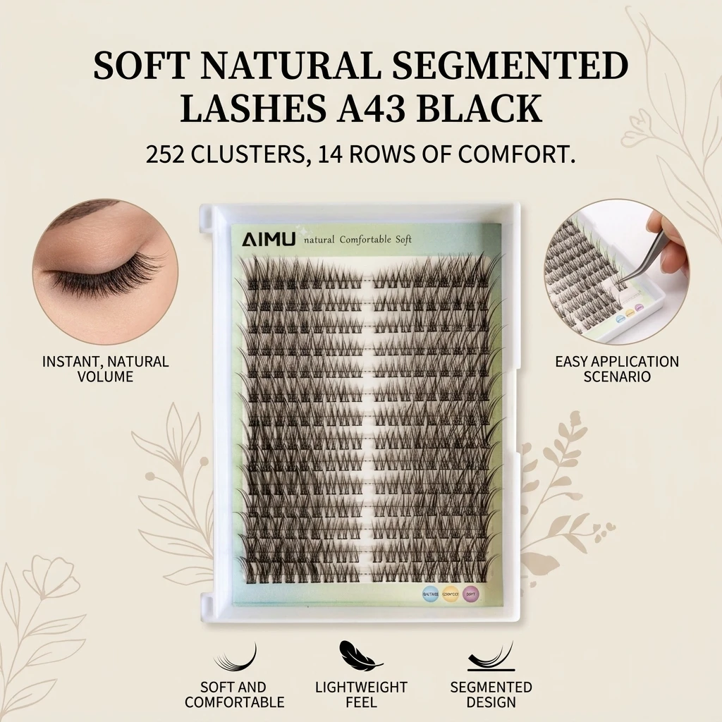14Rows Soft Natural False Eyelashes Segemented Long Fluffy Eyelash Book 8-18mm Mixed Length European American Style Lash Cluster