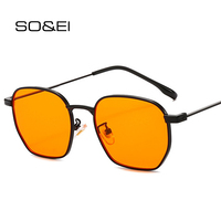 SO&EI New Fashion Square Women Sunglasses Retro Clear Lens Metal Frame Men Punk Orange Sun Glasses Shades UV400