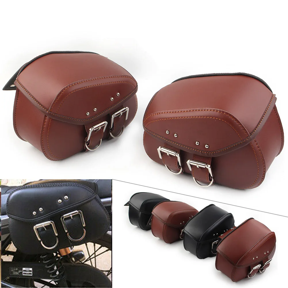 2Pcs Motorcycle PU Leather Saddle Bags Side Luggage Tool Bag Universal For Harley Sportster Dyna