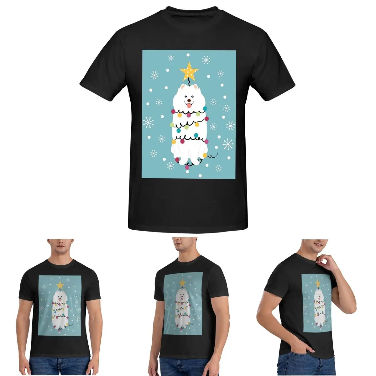 

Мужская футболка Samoyed с рождественской елкой, хлопковые футболки больших размеров, мужские футболки с коротким круглым вырезом, летняя одежда, топы S-6XL