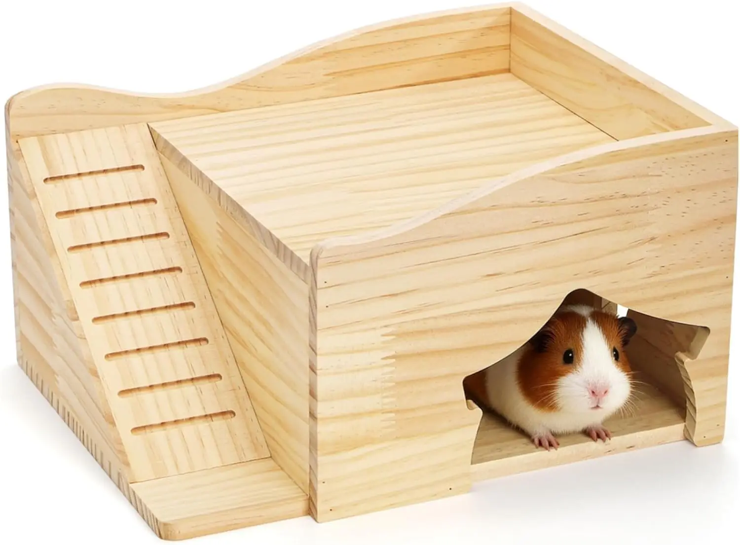 

Guinea Pig Hideout, 11.8 x 9.4 x 6.7 Inch Large Hamster Wood House Castle with Stairs and Window, Small Animals Bed Hut