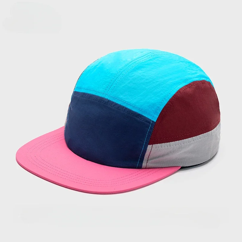 Custome Logo 5-panel Color Matching Quick-drying Hat Big Head Wide Brim Sunshade Casual Flat Edge Baseball Cap for Men and Women