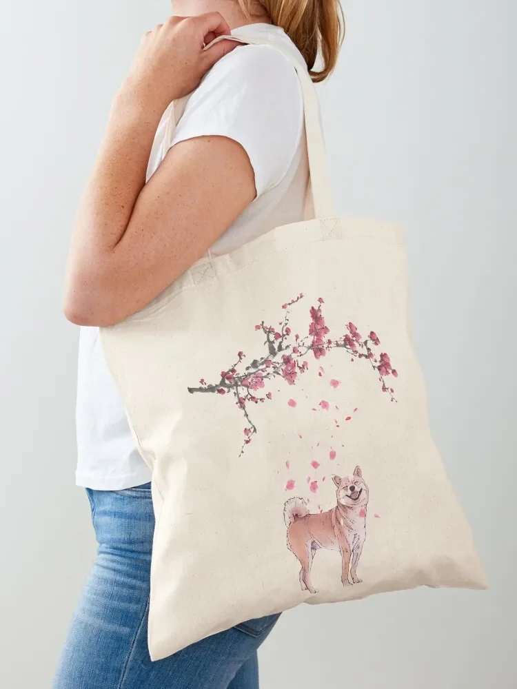 

Shiba Inu Cherry Blossom Art Tote Bag shopping bag logo reusable shopping bag cloth woman custom tote
