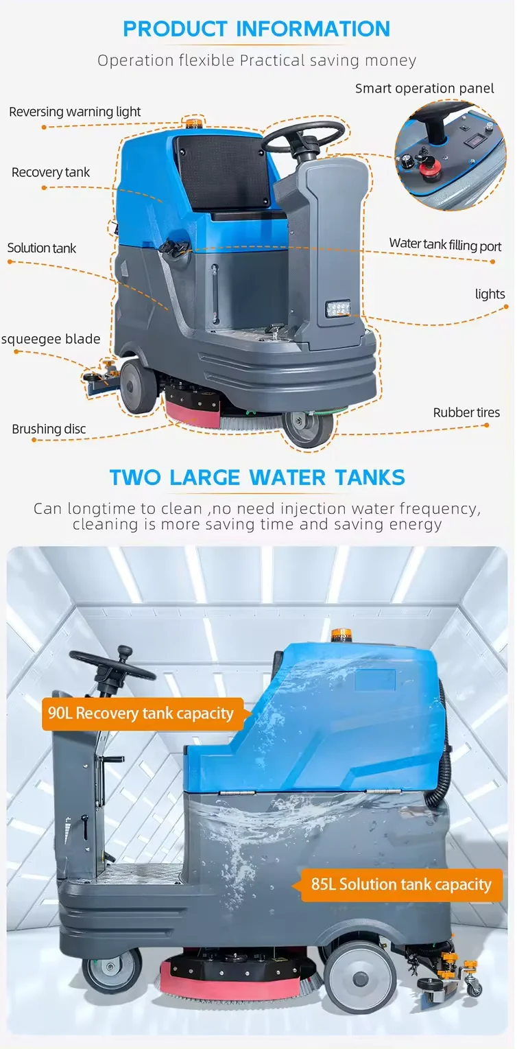 Inclusive Motor Pump Easy Maintenance New Home Hotel Cleaning Equipment Floor Sweepers 24V Electric Ride-On Floor Scrubber