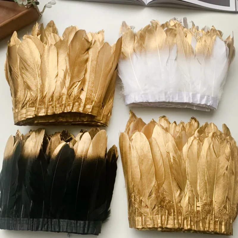 Wholesale 2M Gold Silver Goose Feather Trim Ribbon Fringe for Wedding Dress Costume Sewing DIY Craft Decoration Supplies
