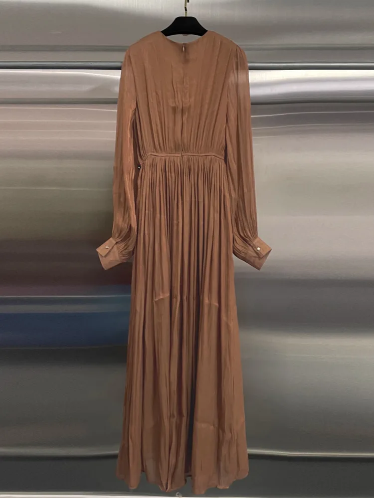 ชุดราตรีผู้หญิง DFDG ปี 2025 ดีไซน์หรูหรา คอวี ลายดอกไม้ จับจีบช่วงเอว แขนยาว เหมาะสำหรับงานเลี้ยง งานปาร์ตี้วันหยุด งานคริสต์มาส งานเลี้ยงฉลอง งานพิธีการ