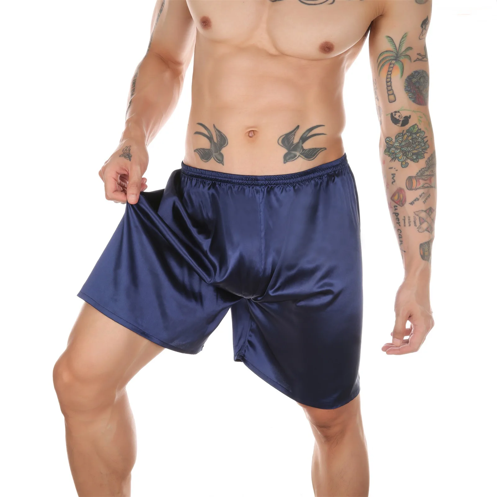 Men Casual Home Nightwear Silk Satin Pajamas Shorts Soft Pyjamas Pants Sleep Comfortable Bottoms Solid Color Breathable Boxer