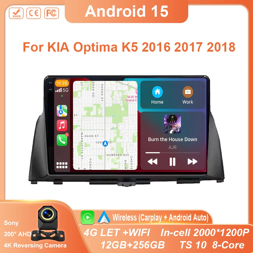 Android 15 Autoradio For KIA Optima K5 2016 2017 2018 Autoradio lettore Video Stereo multimediale Carplay BT Auto No 2DIN DVD 4G