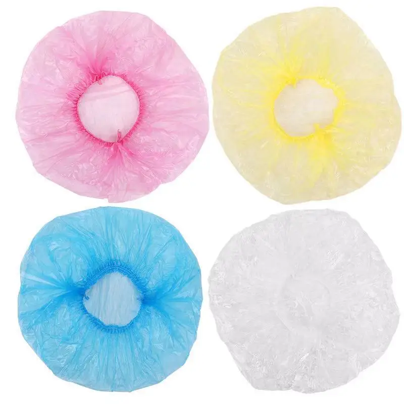 100pcs Disposable Plastic Shower Hair Cap Women Waterproof Pink Spa Salon Hotel Hair Dye Elastic Shower Cap Bathroom