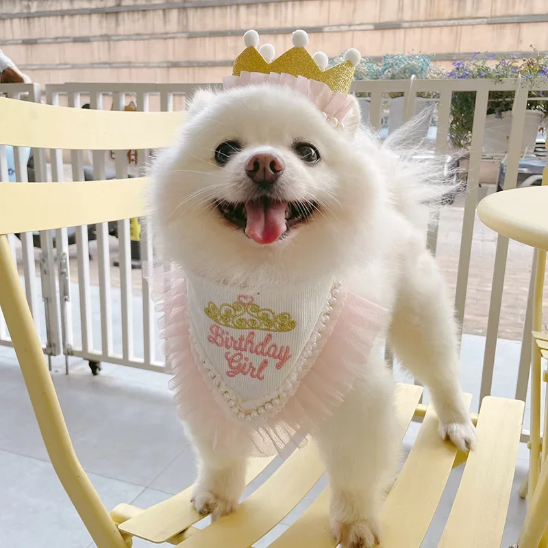 INS Pet Supplies Dog Birthday Mouth Towel Party Triangle Towel Pawty Cat Dog Crown Headwear Cute Headwear Puppy Accessories