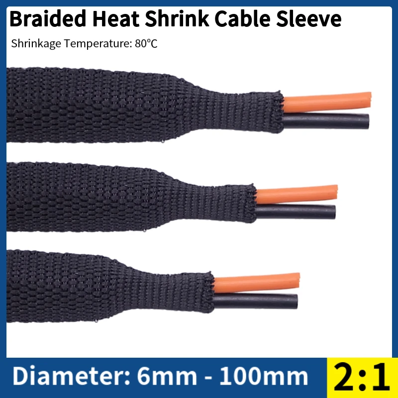 Braided Cable Sleeve Heat Shrink Tube 6/8/10/12mm Insulation Flam Retardant PET Auto Line Organizer Wire Wrap Sheath Protection