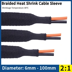 Braided Cable Sleeve Heat Shrink Tube 6/8/10/12mm Insulation Flam Retardant PET Auto Line Organizer Wire Wrap Sheath Protection