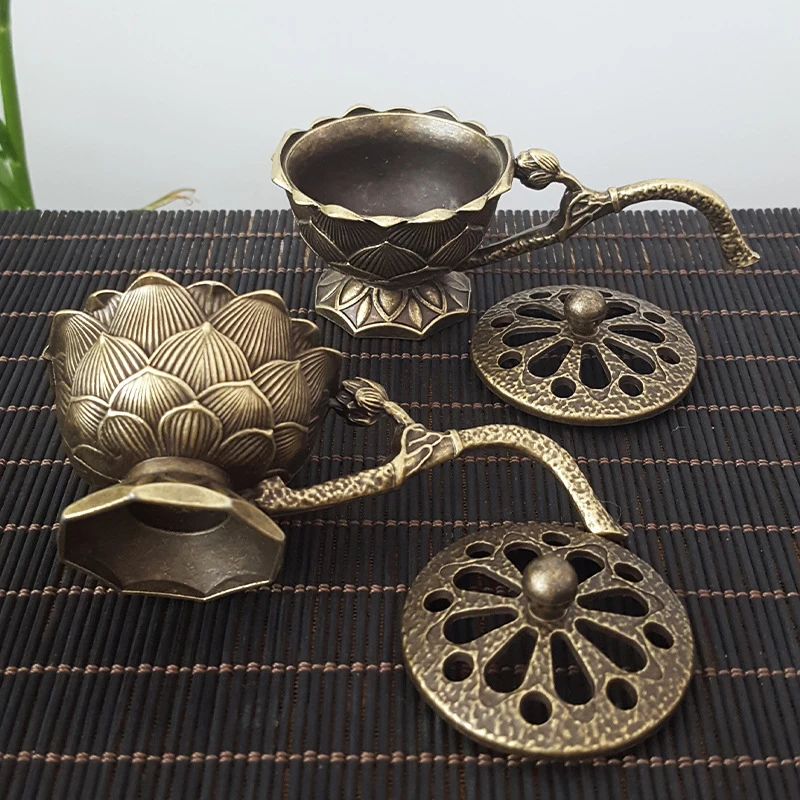 Metal Lotus Incense Burner Bowl Incense Holder With Handle Yoga Meditation Home Decor Ancient Style Alloy Incense Burner