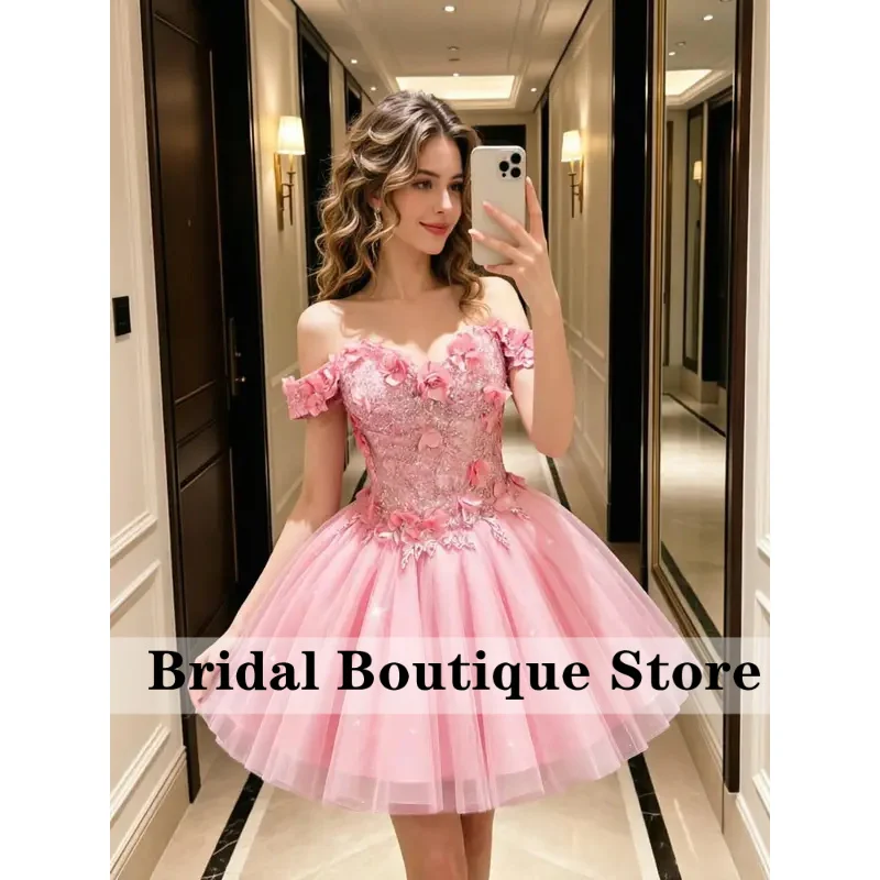 Off Shoulder DAMA Dress Short Tulle Homecoming Dresses Elegant 3D Flower Prom Dresses for Quinceanera Customized