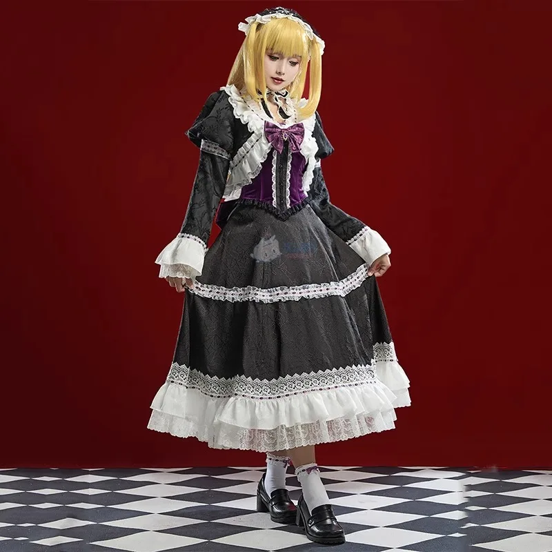 Ainme Death Note MisaMisa Cosplay Costumes Women Black Lolita Maid Princess Dress Headwear Suit Halloween Carnival Party Clothes