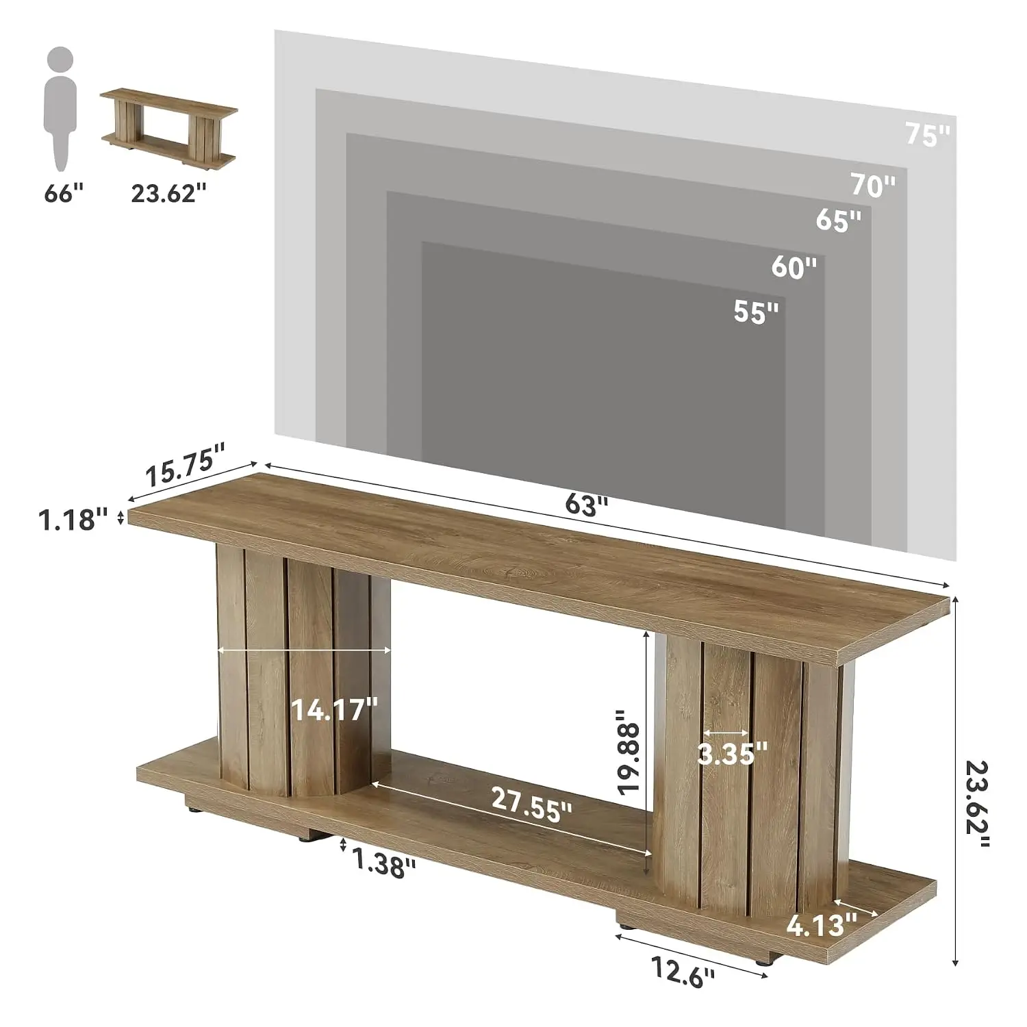 Farmhouse Wooden TV Stand Entertainment Center Open Storage Shelves Media Console Living Room Bedroom 60-70 Inch, Customized