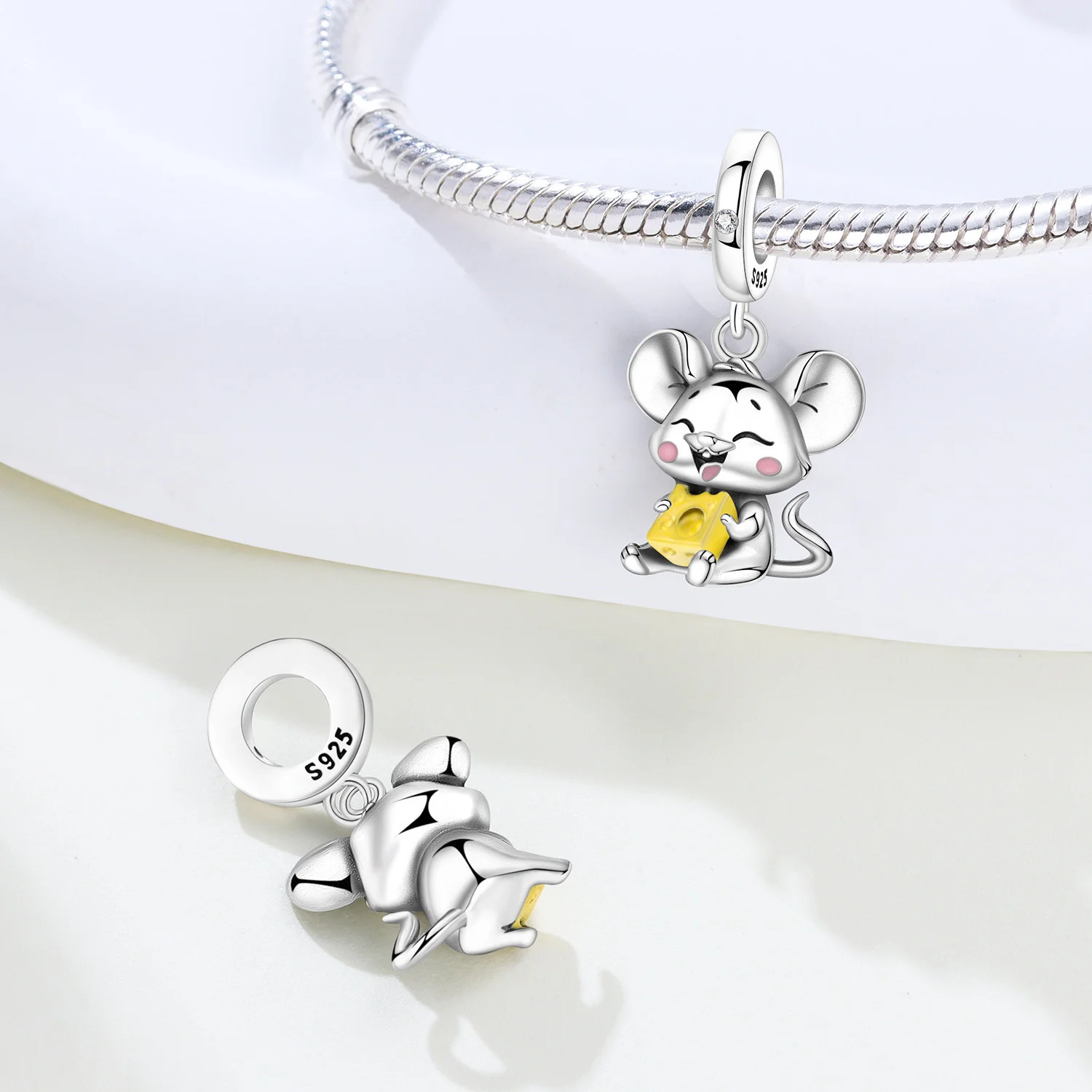 925 Sterling Silver Cute Animal Charms Mouse Cheese Snail Sheep Beads DIY Bracelet Necklace Accessories Jewelry for Women Girls