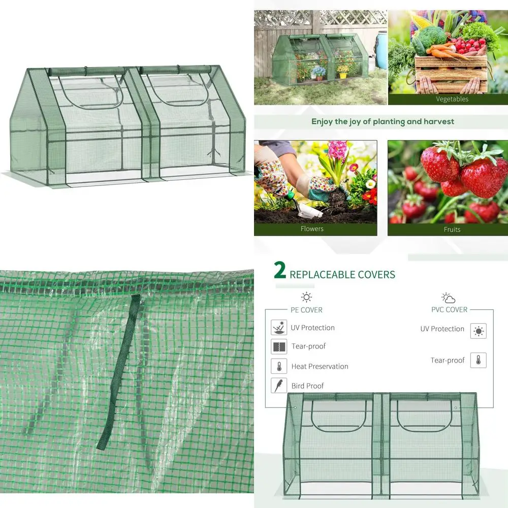 

Портативная садовая теплица 6х3х3 фута с двойными покрытиями из полиэтилена, стальным каркасом и вентиляционными окнами