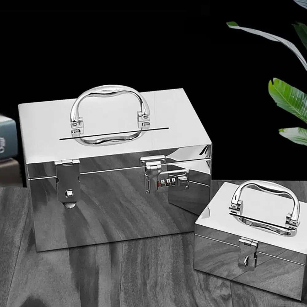 Stainless Steel Bank Password Lock-Box Financial Security Portable Register Bill Box Combination Lock/Padlock Cash Box