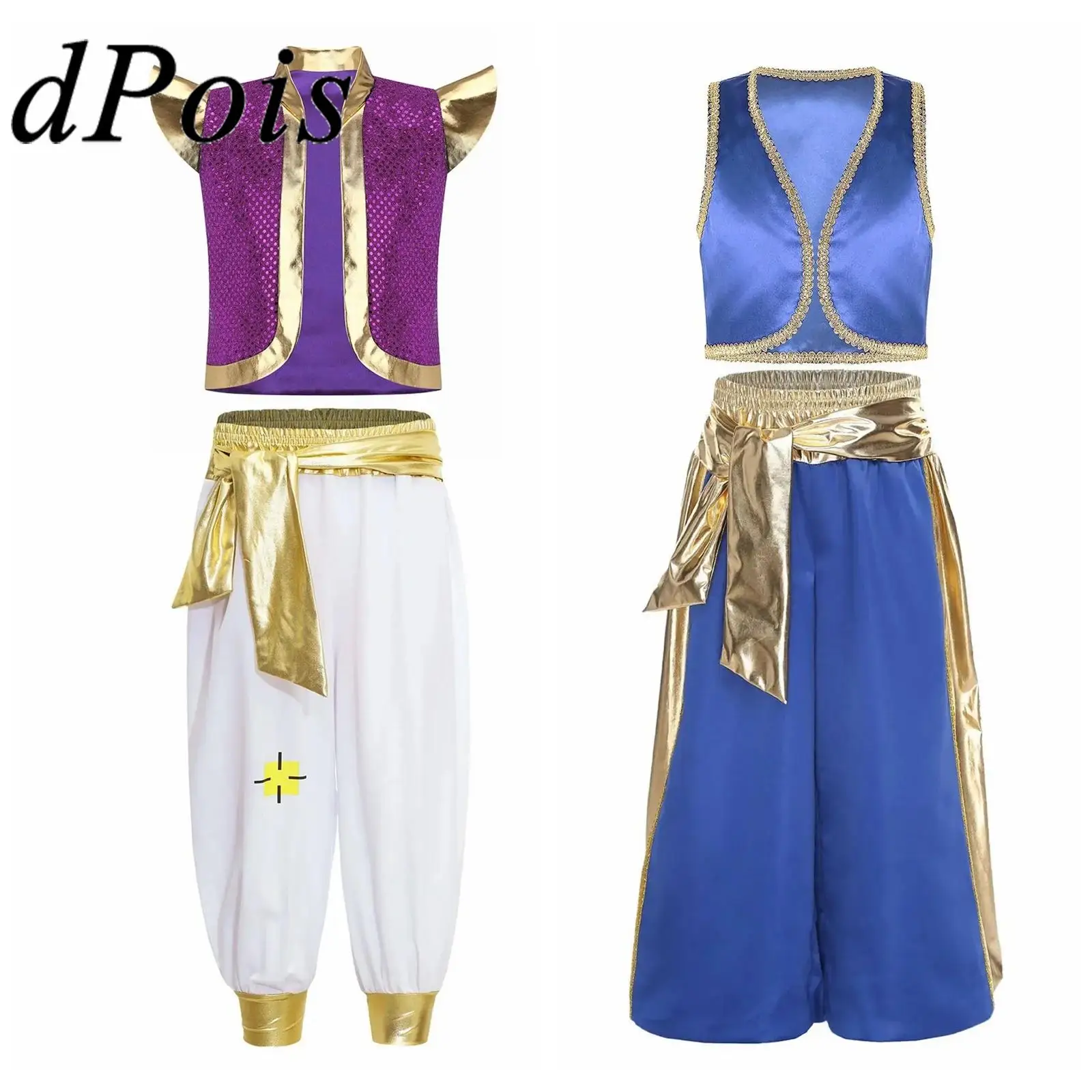 

Boys Arabian Prince Outfits Dance Waistcoat Mythical Cosplay Arab Magic Fairy Theme Party Carnival Fancy Dress Up Costume